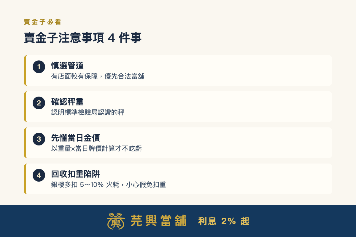 賣金子注意事項4件事：慎選管道、確認秤重、當日金價、扣重陷阱